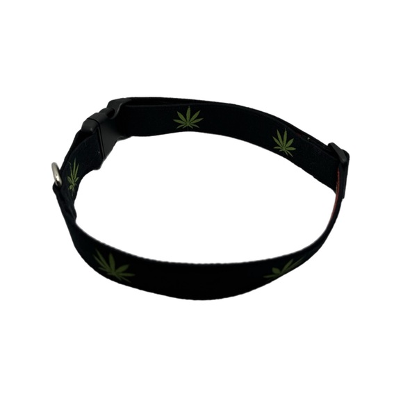 1” Black Cannabis Dog Collar - Picture 2 of 8